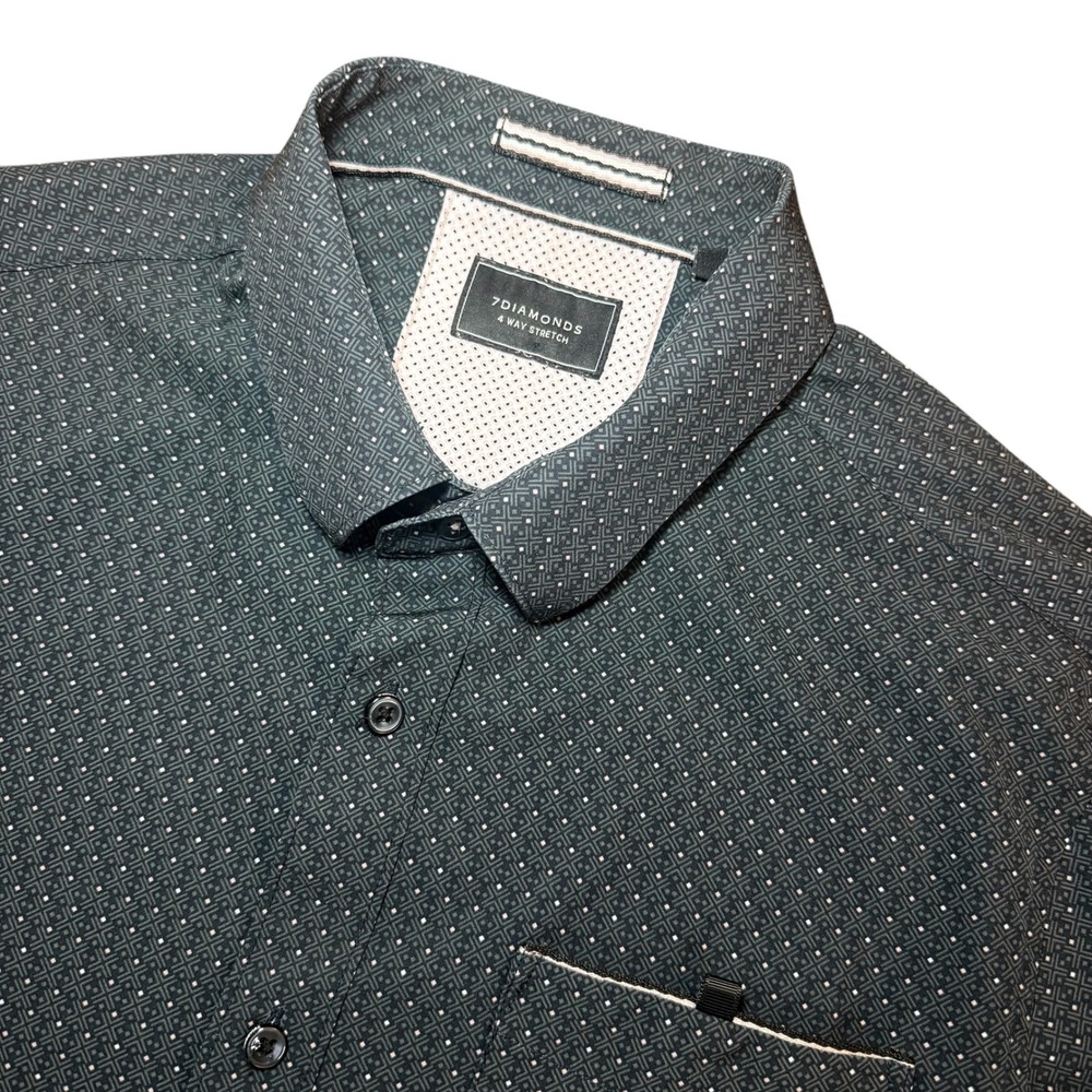 7 Diamonds Digital Dash Shirt Mens M Black Geometric 4-Way Stretch Short Sleeve